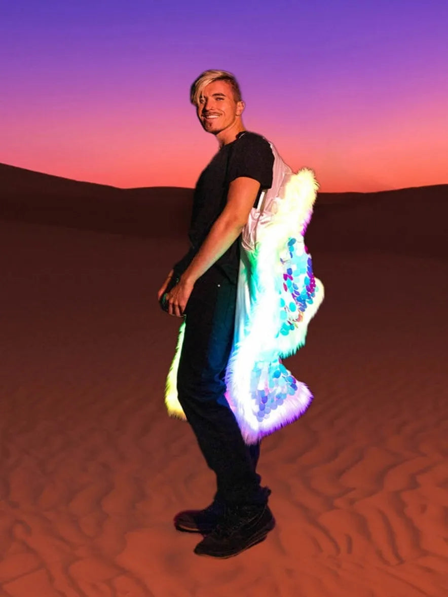 LED Sequins Long Hooded Festival Faux Fur Coat