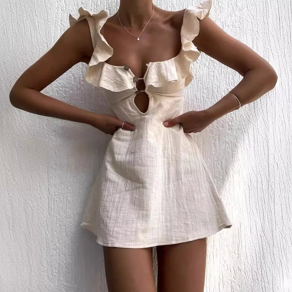 Summer Fashion V-neck Ruffled Dress