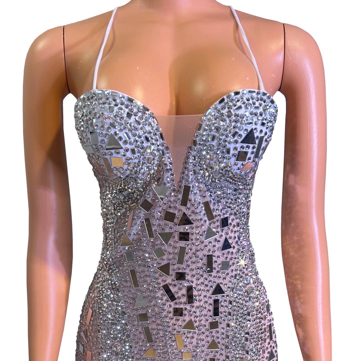 Silver Mirror Rhinestones Tight Short Dress