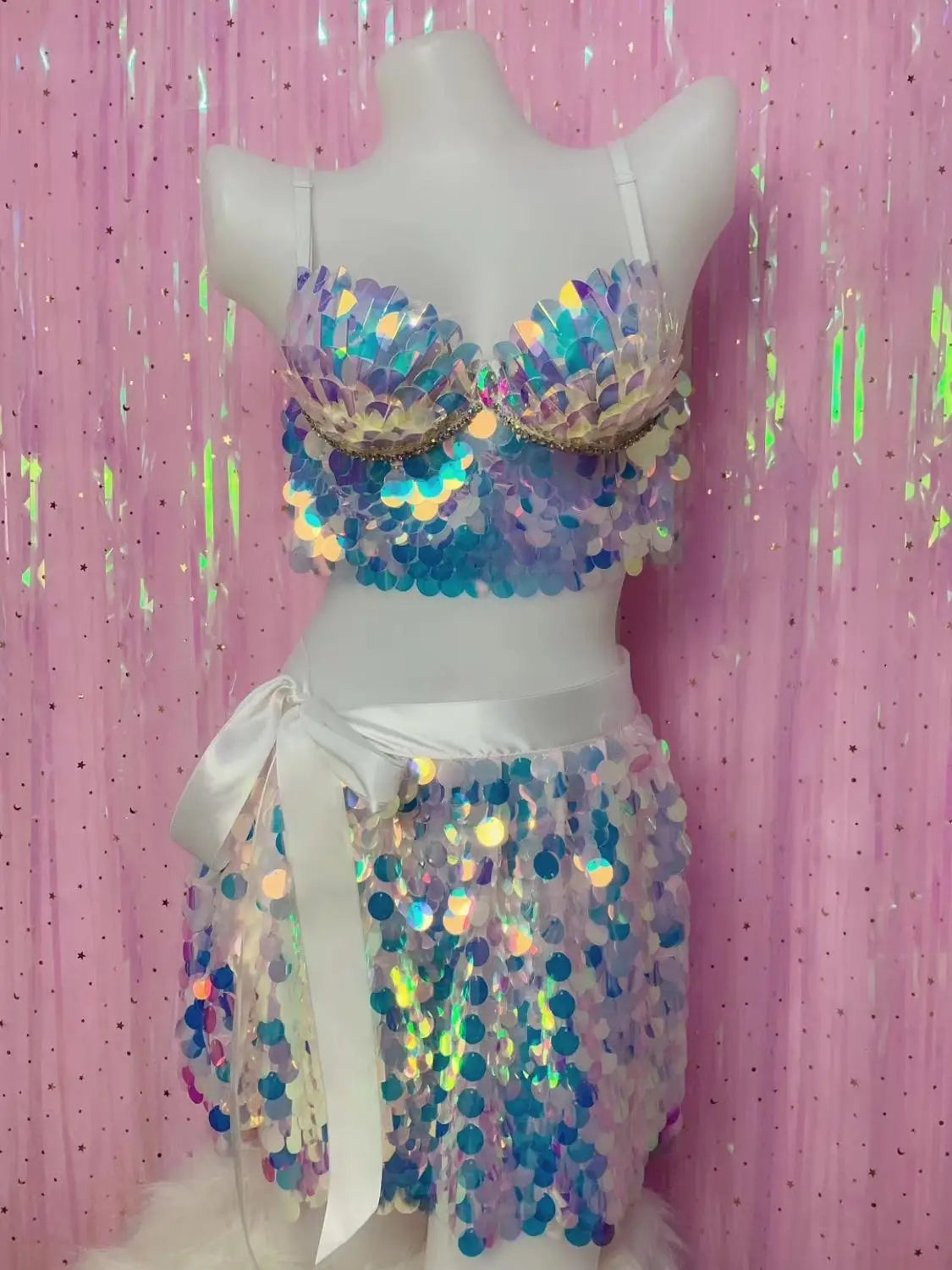 Sexy Shiny Sequins Bra Skirt 2 Pieces Set