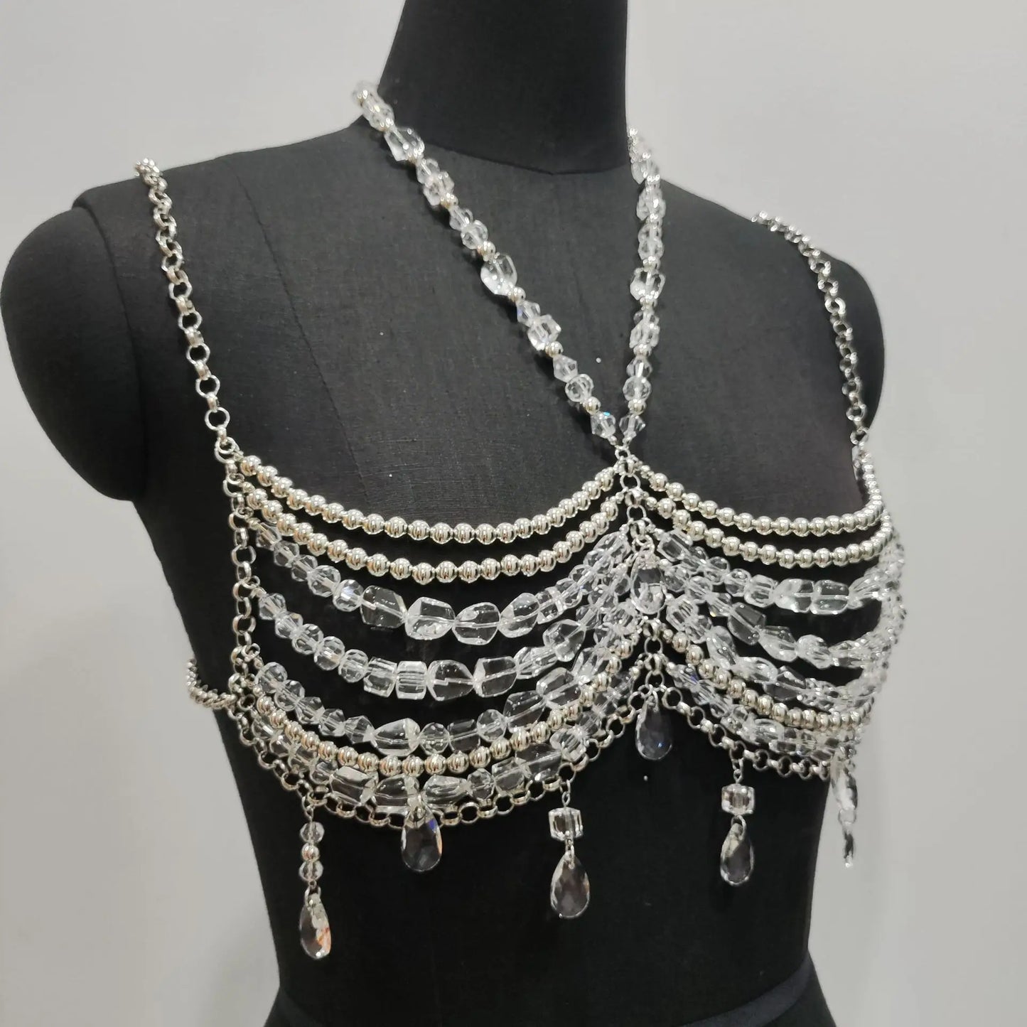 Music Festival Outfits Bralette Chains See-Though Pearl Vest