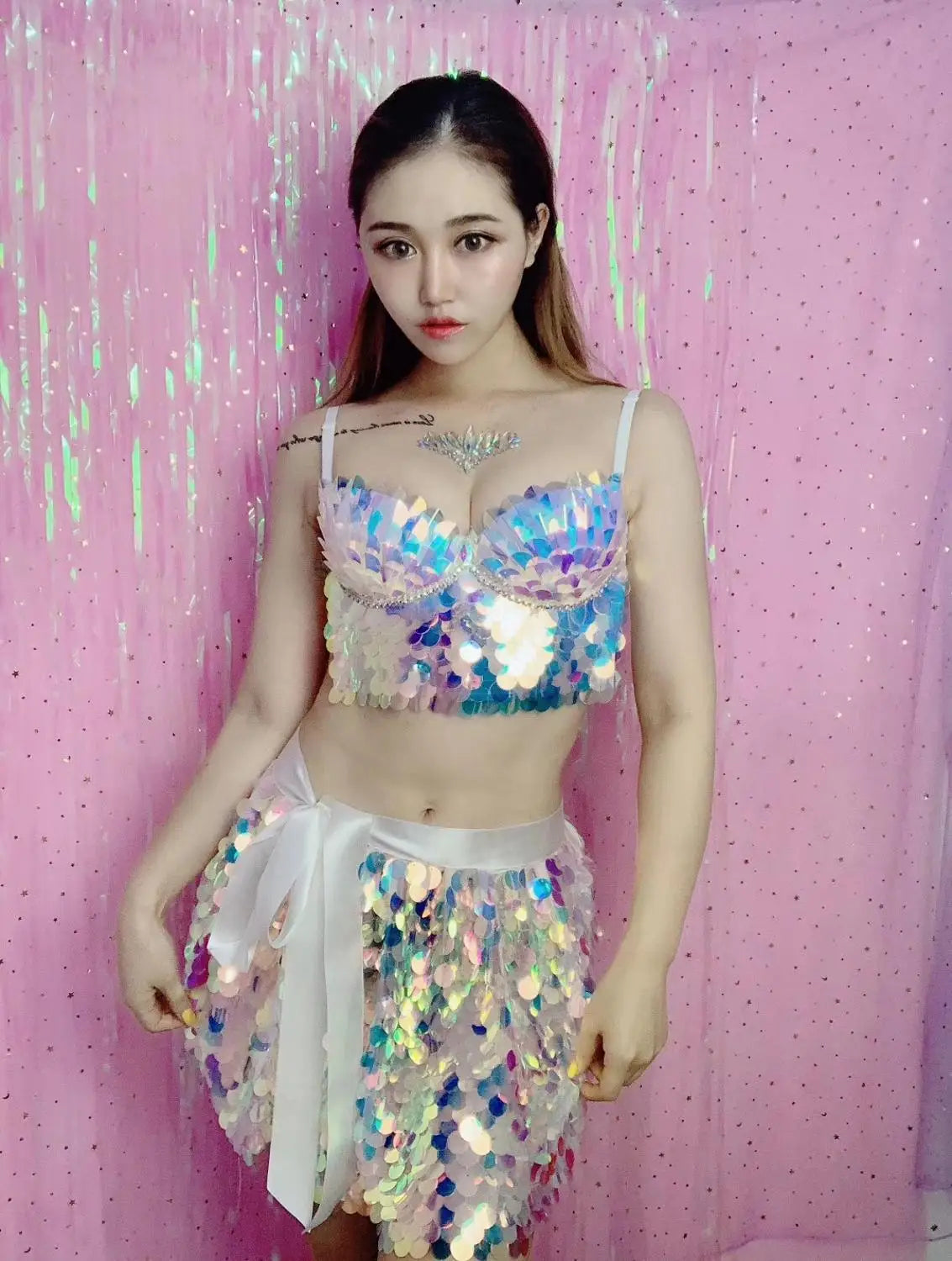 Sexy Shiny Sequins Bra Skirt 2 Pieces Set