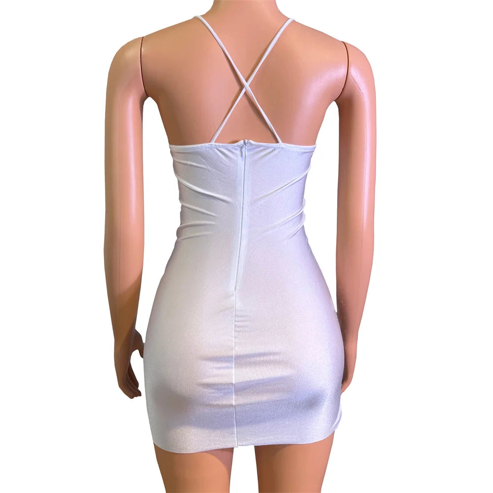 Silver Mirror Rhinestones Tight Short Dress