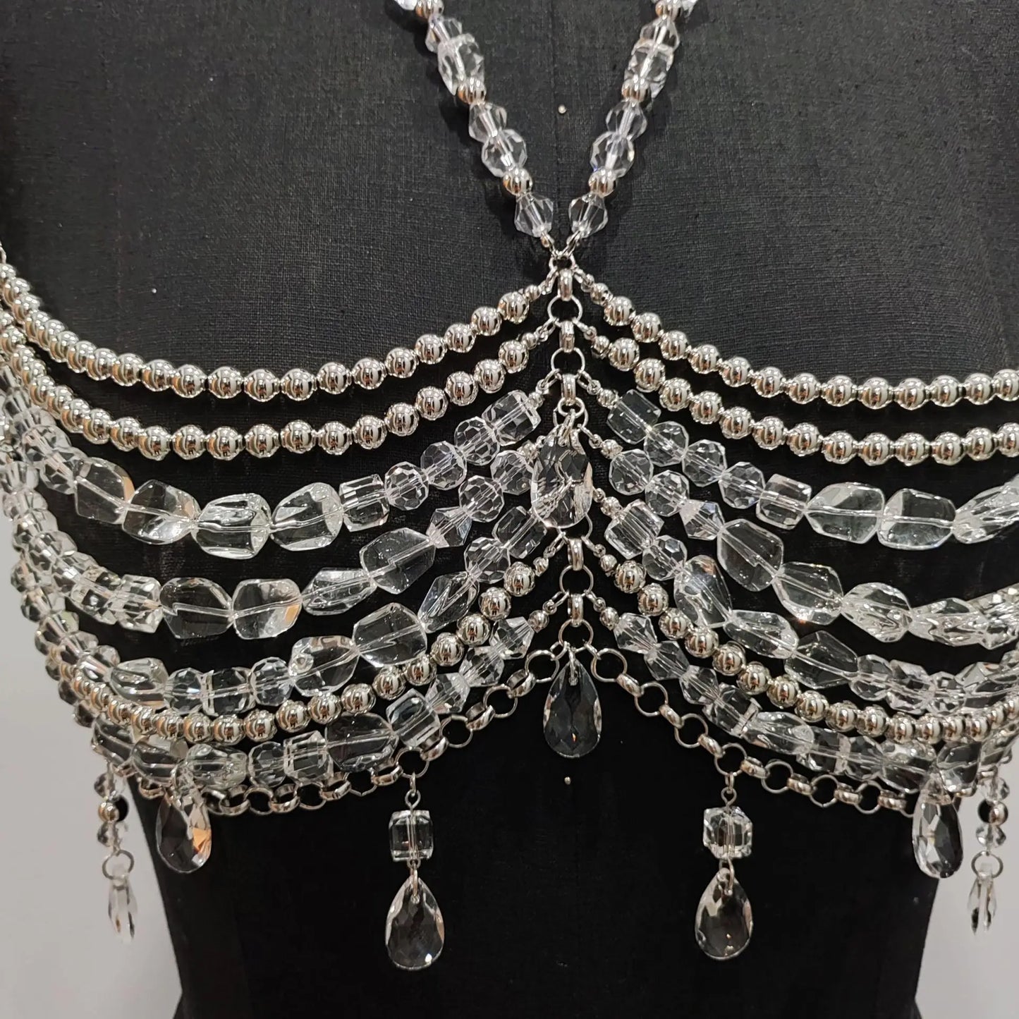 Music Festival Outfits Bralette Chains See-Though Pearl Vest