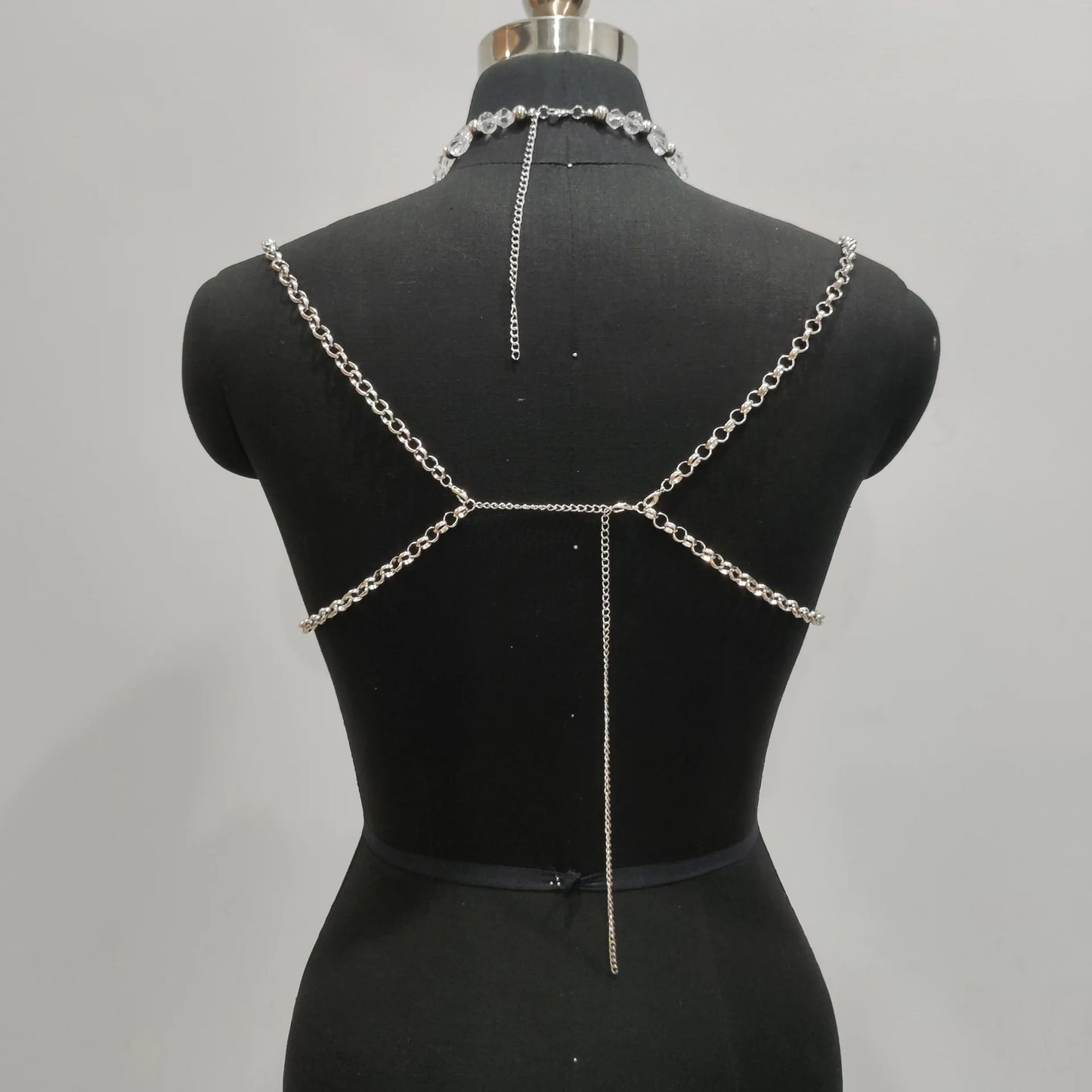 Music Festival Outfits Bralette Chains See-Though Pearl Vest